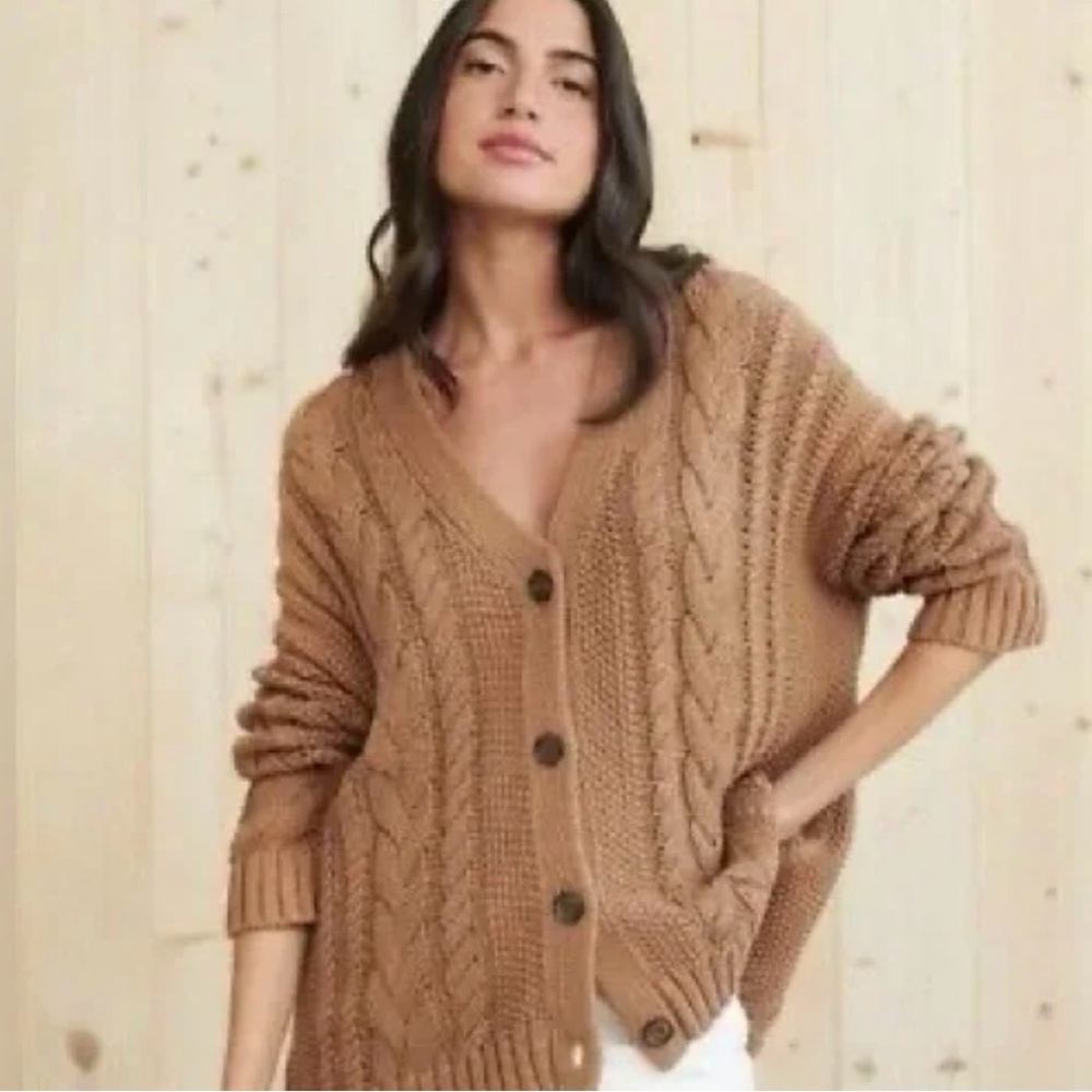 Jenni Kayne Small Cable Knit Cardigan Dark Camel